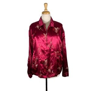 Chico's Deisgn VTG Silk Look Asian Pattern‎ Zip Up Jacket